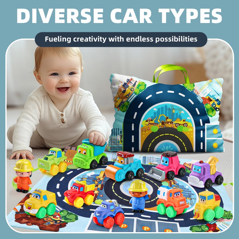 ALASOU 12 PCS Soft Rubber Car Toys for 1 Year Old Boy with Playmat/Storage Bag|Baby Toys 1 Year Old Boy Gifts Easter Basket Stuffers for Toddler Toys 1-2|1st Birthday Gift for Infant 12 18 Months - Image 2