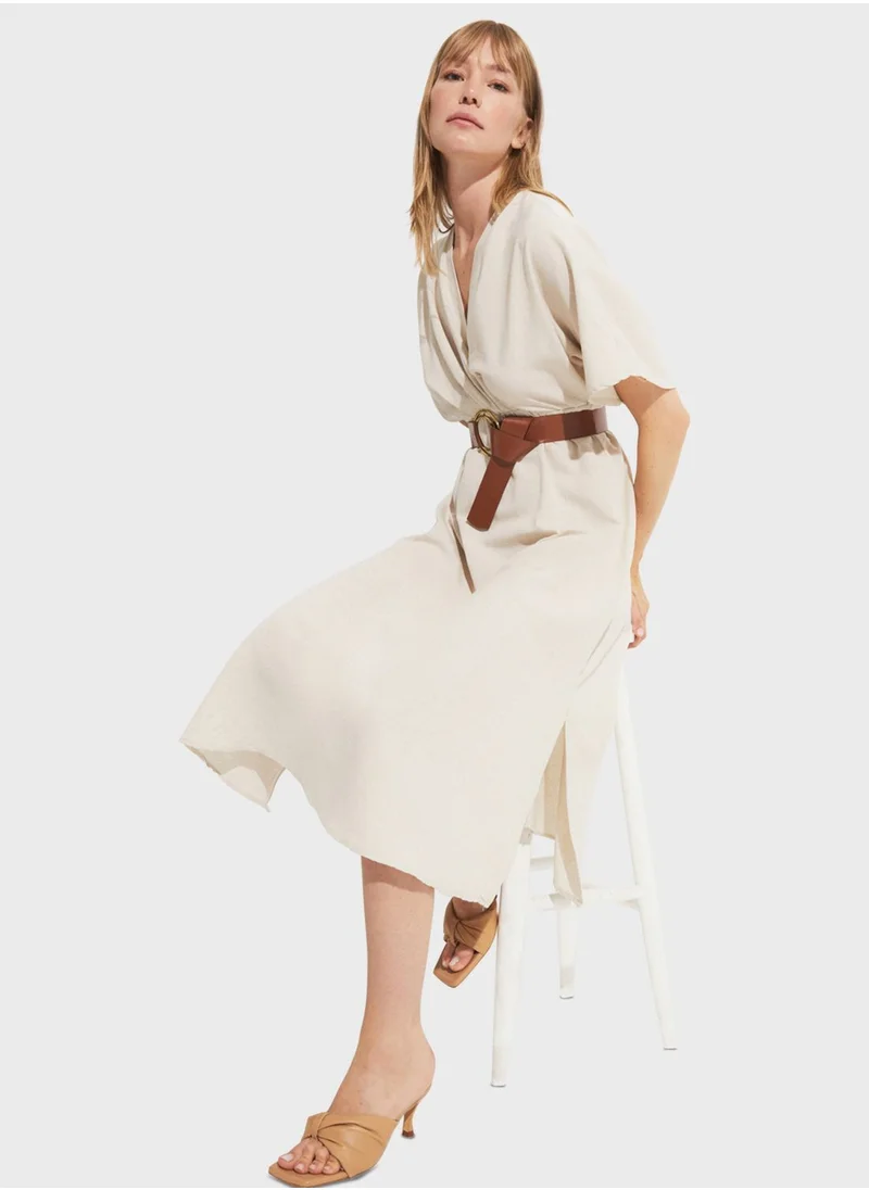 JUNE Belted Tiered Dress