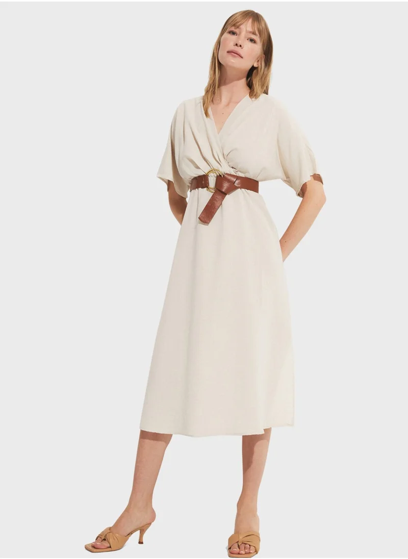 JUNE Belted Tiered Dress