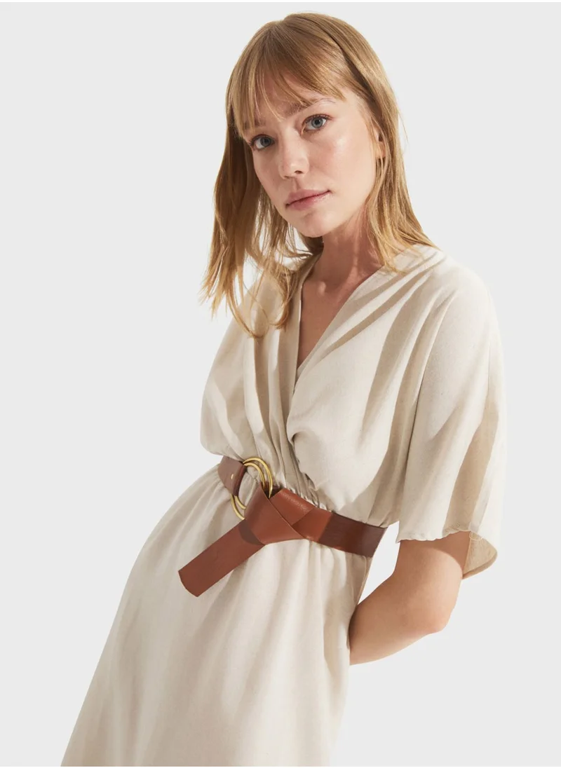 JUNE Belted Tiered Dress