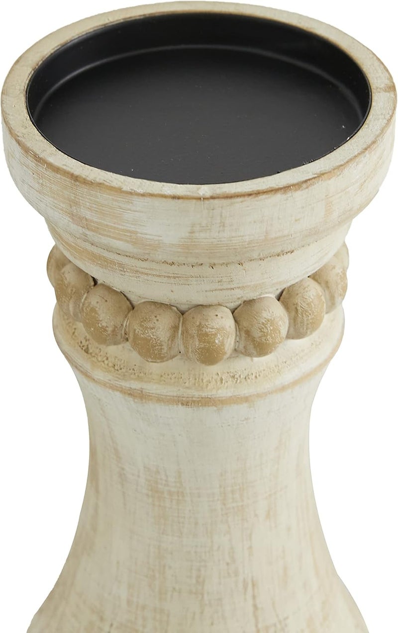 Deco 79 Wood Solid Candle Holder, Set of 3 12", 9", 7"H, Cream - Image 4