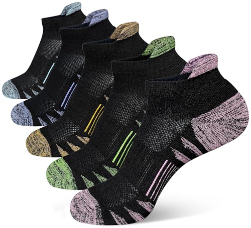 Heyoboy Womens Ankle Anti-blister Thick Cushioned Wicking Odor Resist Athletic Running Socks, Size 6-9, Black 5 Pairs - Image 1