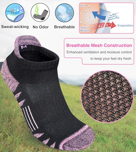 Heyoboy Womens Ankle Anti-blister Thick Cushioned Wicking Odor Resist Athletic Running Socks, Size 6-9, Black 5 Pairs - Image 4
