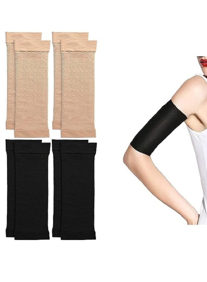 Generic Fat Burning Arm Sleeves Slimming Fabric Arm Sleeves for Women Slimming Wrap for Cellulite (Black and Beige)  - Image 1