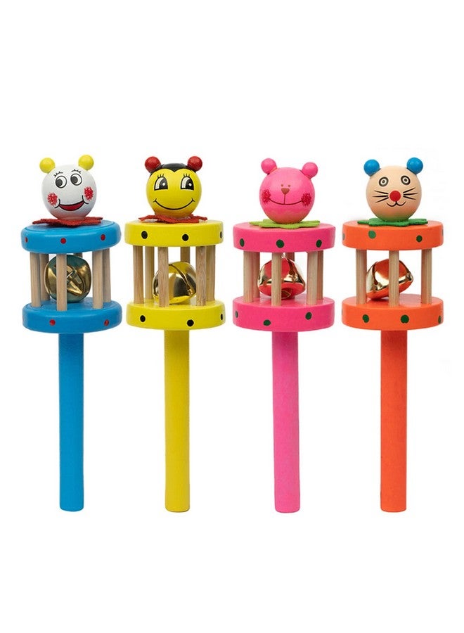 Toolart® Non Toxic Colorful Wooden Baby Rattle Toy - Set of 4 (CAGE) (Color May Vary) - Image 1