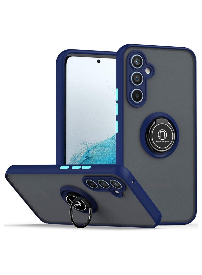 Blue Case for Samsung Galaxy A34 Case Cover Metal Ring Holder Grip Kickstand Car Magnetic Mount Shockproof Matte Hard Back Bumper Case for Samsung Galaxy A34 5G Blue