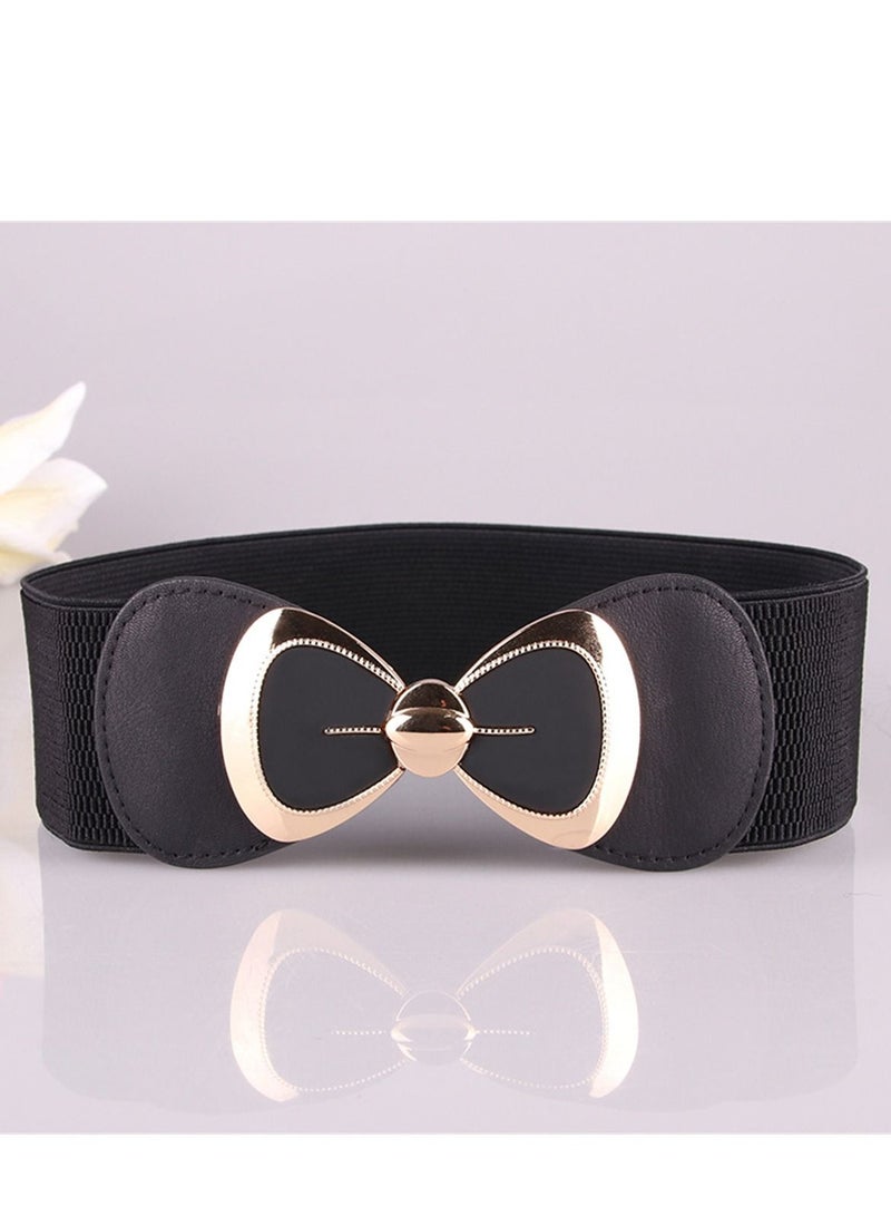 Loquat Fashion Versatile Women's Bow Elastic Belt 70cm Black 