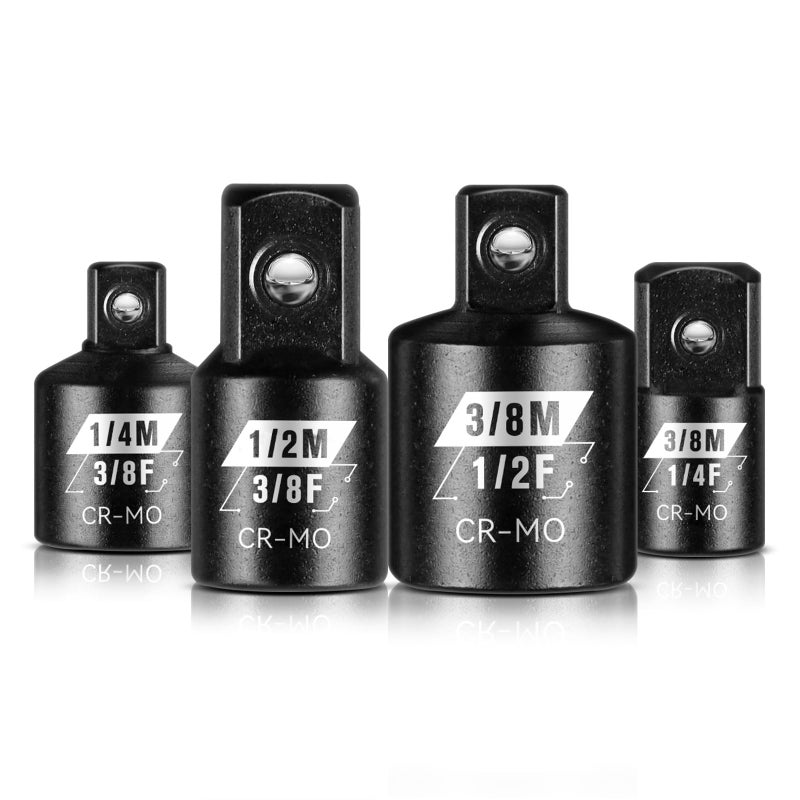 BLACKROBOT 4 Piece Impact Socket Adapter Set, 1/4" 3/8" 1/2" SAE Drive Socket Adapter Set, Square Adapter and Reducer Conversion Set for Impact Driver Wrench, Cr-Mo Steel - Image 1