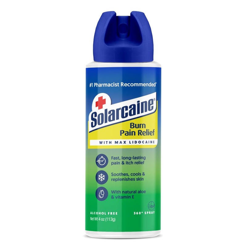 Solarcaine Aloe Sunburn Relief Spray with 4 Lidocaine After Sun Care Relief for Burns Scrapes Itch Aloe Spray to Soothe Cool Replenish Skin 4oz
