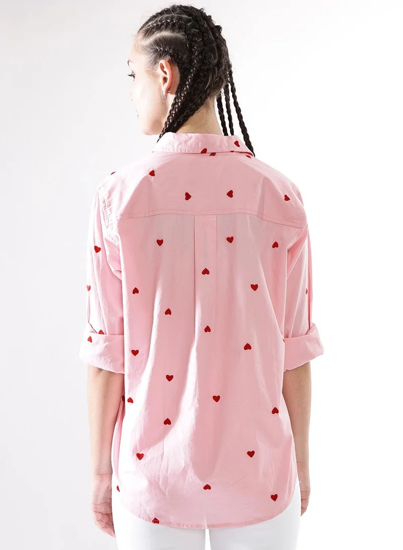 Hubberholme Multicolour Women Comfort Heart Shape Oversized Embroidered Casual Shirt for Women | Best Price UAE