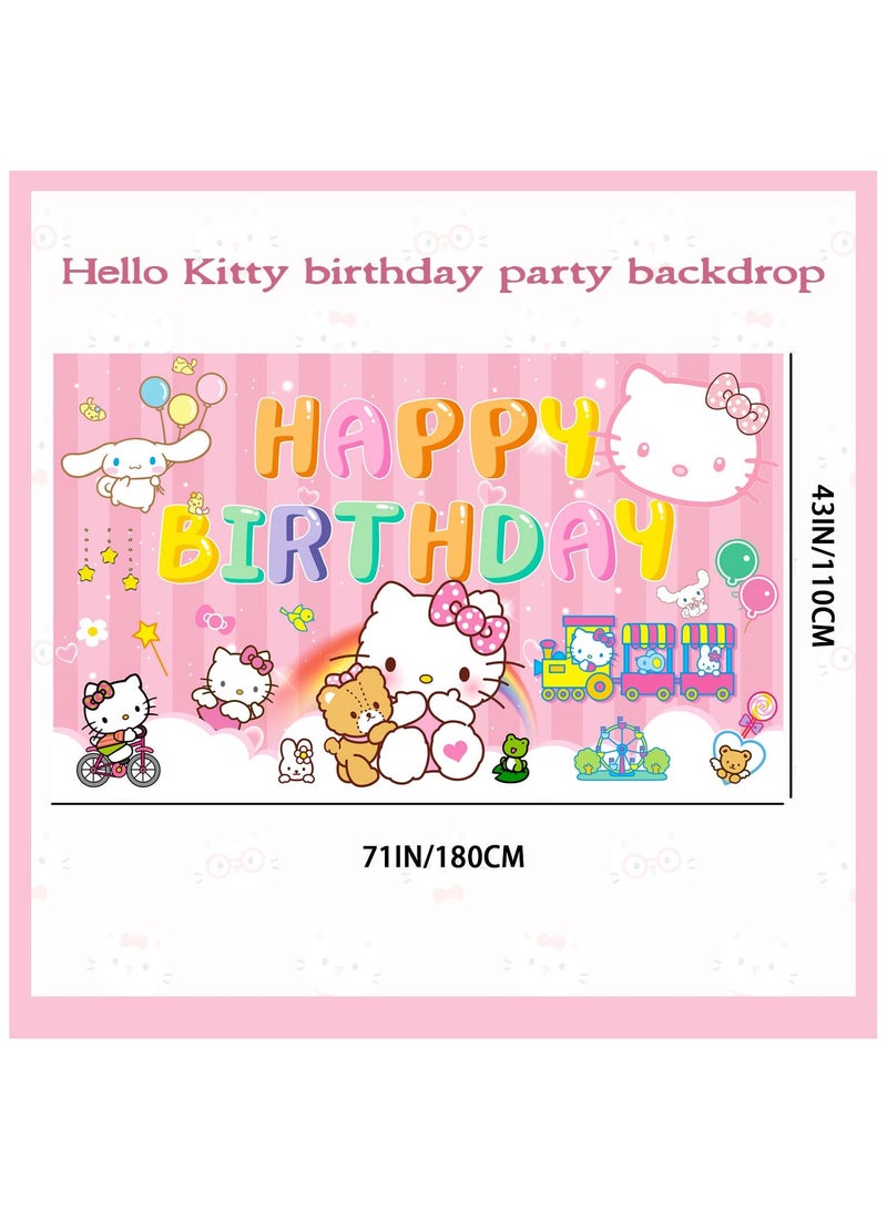 FRUITFUL PARTY 1pcs Hello Kitty Backdrop, Hello Kitty Birthday Decorations for Hello Kitty Party(Size: 180cm×110cm/71"× 43") - Image 2
