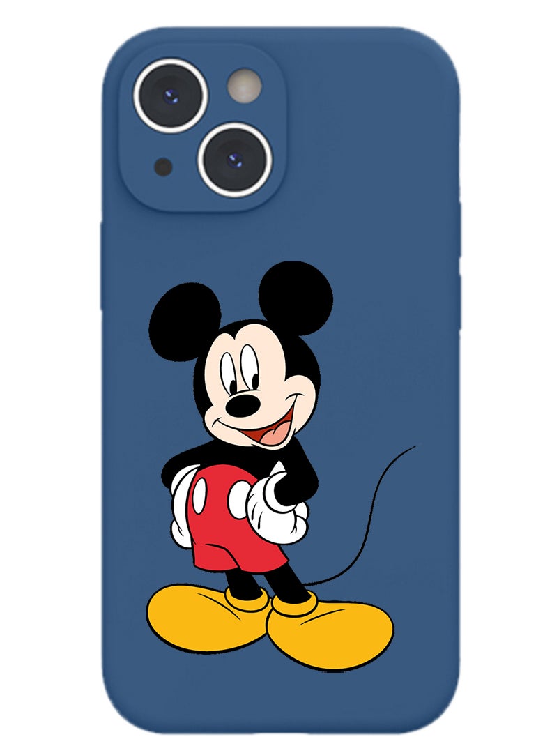 Theodor Protective Slim Fit Case Liquid Silicone Cover with Full Body Protection Anti-Scratch Shockproof Case For iPhone 13 Blue  - Mickey sitting - Image 1
