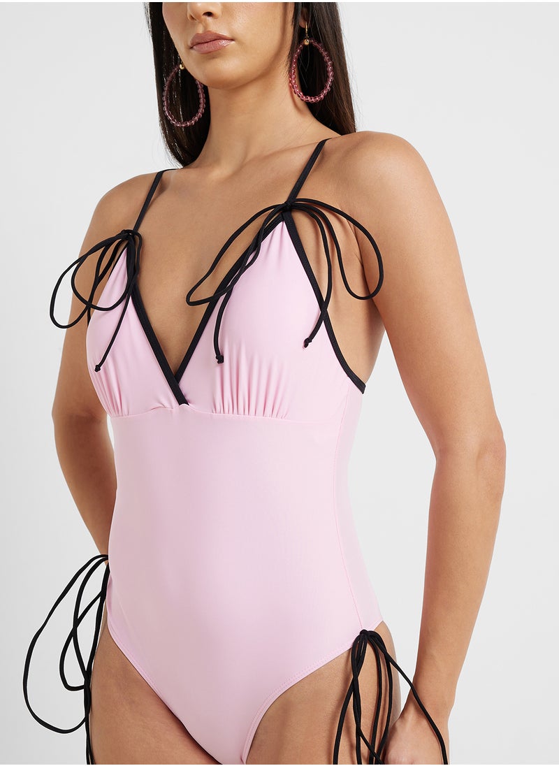 ELLA Swimsuit With Contrast Tie Up  - Image 2