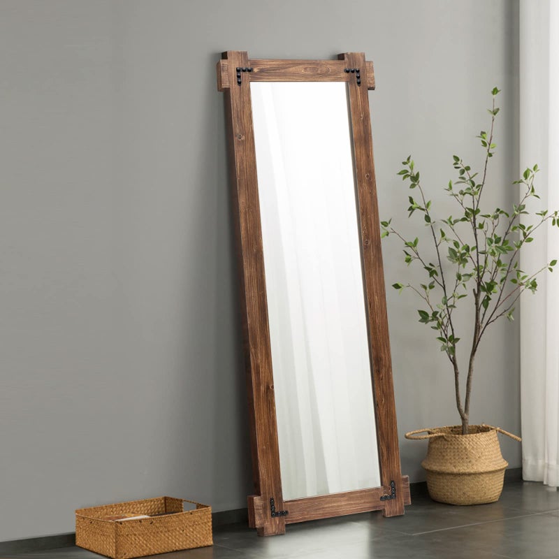 MeMoreCool Rustic Full Length Farmhouse Mirror Oversized Decorative Floor Mirror Standing or Leaning WallMounted Framed Glass for Living Room or Bedroom