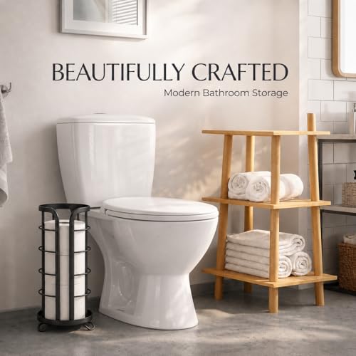 BROOKSTONE Toilet Paper Holder Stand Reserve Free Standing Toilet Paper Stand with Storage that Holds Mega Rolls Standing Bathroom Tissue Organizer Bathroom Decor Modern Storage Holder Black - Image 3