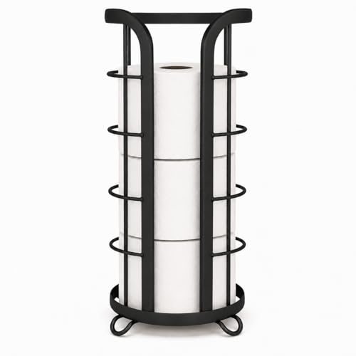BROOKSTONE Toilet Paper Holder Stand Reserve Free Standing Toilet Paper Stand with Storage that Holds Mega Rolls Standing Bathroom Tissue Organizer Bathroom Decor Modern Storage Holder Black - Image 1