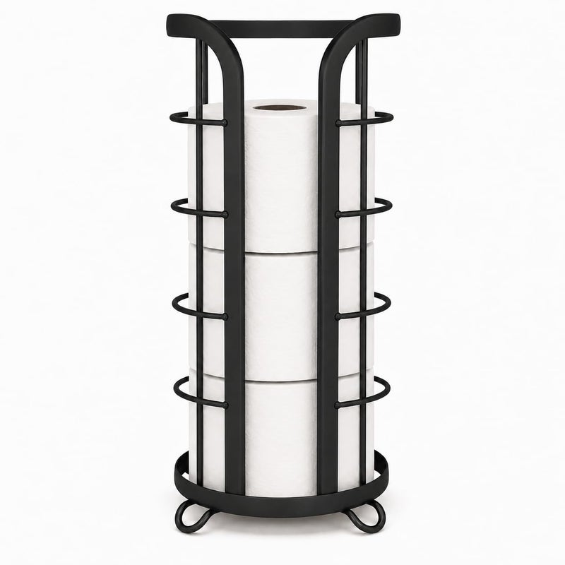 BROOKSTONE Toilet Paper Holder Stand Reserve Free Standing Toilet Paper Stand with Storage that Holds Mega Rolls Standing Bathroom Tissue Organizer Bathroom Decor Modern Storage Holder Black - Image 2
