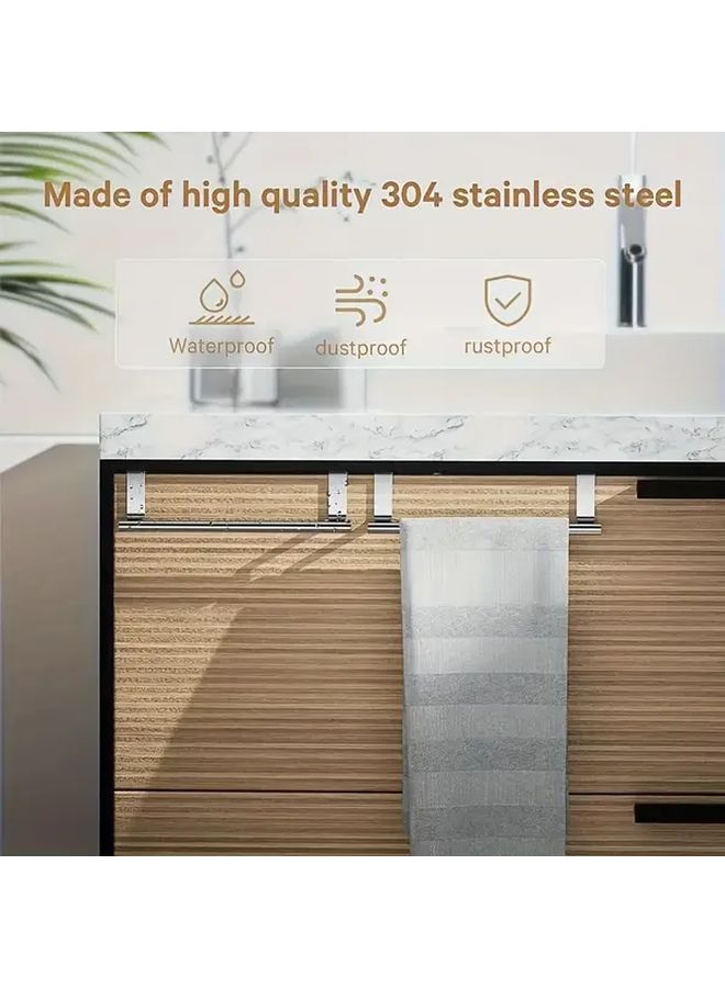 Stainless Steel Over The Door Towel Bar Set Silvery Wall Mounted Rack - Image 5