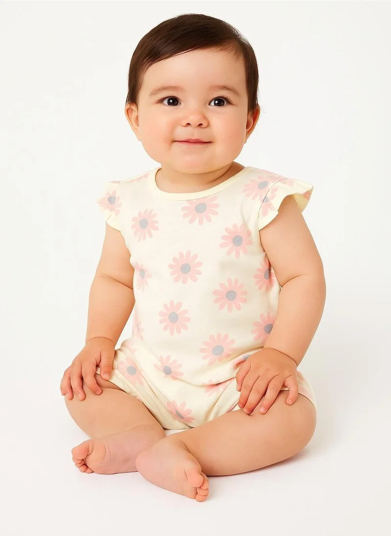 MINOTI 2-Pack Baby Rompers with Ruffle Sleeves and Snap Closures