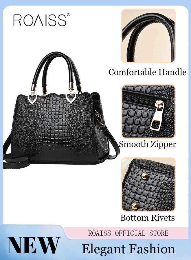 roaiss Women Shoulder Bag Fine PU Leather Smooth Zipper Large Capacity Multilayer Space Quality Inside Portable Waterproof Crossbody Handbag Tote Bag Black Multiple Carrying Methods  - Image 1