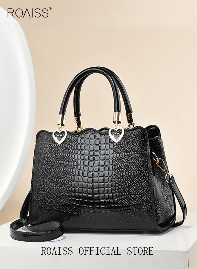 roaiss Women Shoulder Bag Fine PU Leather Smooth Zipper Large Capacity Multilayer Space Quality Inside Portable Waterproof Crossbody Handbag Tote Bag Black Multiple Carrying Methods  - Image 2