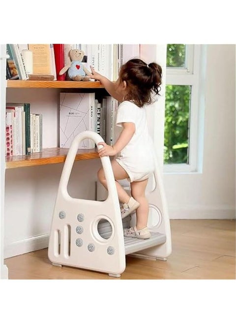 Kids Step Stool, Toddler Two Step Ladder with Safety Handles & Non-Slip Steps,Bathroom Potty Stool & Kitchen Stool, Step Stool for Bedroom, Kitchen Counter Toddler Step Stool Helper (Gray)