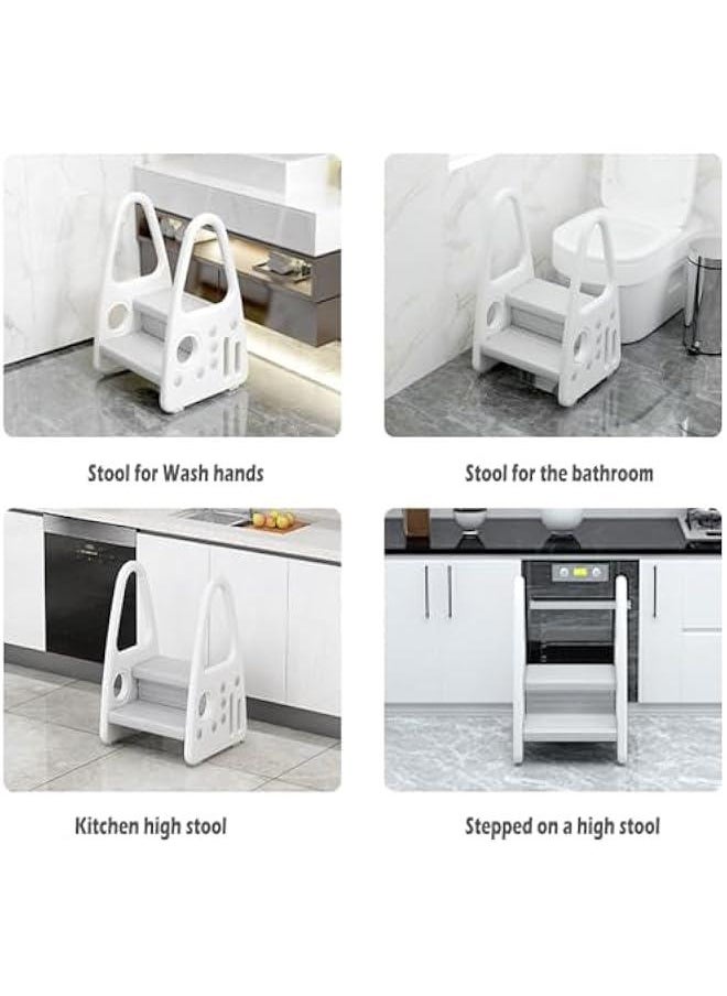 Gonice - Kids Step Stool, Toddler Two Step Ladder with Safety Handles & Non-Slip Steps,Bathroom Potty Stool & Kitchen Stool, Step Stool for Bedroom, Kitchen Counter Toddler Step Stool Helper (Gray) - Image 1