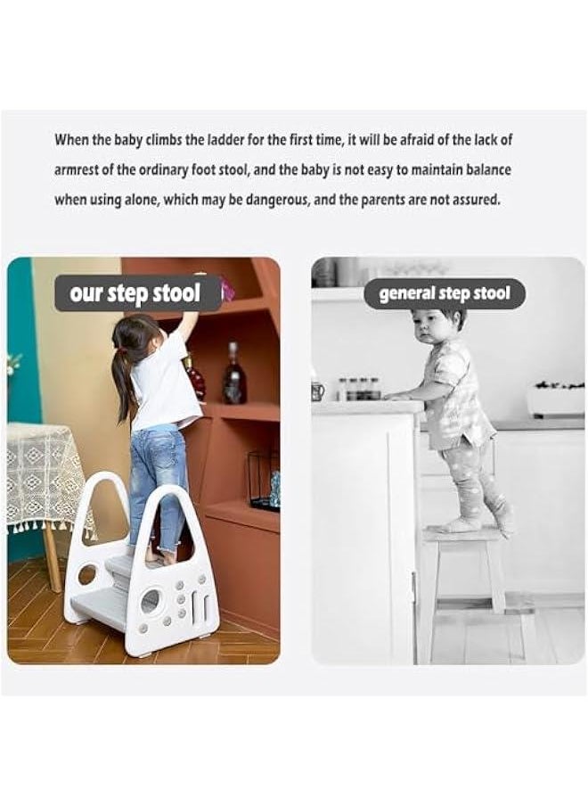 Gonice - Kids Step Stool, Toddler Two Step Ladder with Safety Handles & Non-Slip Steps,Bathroom Potty Stool & Kitchen Stool, Step Stool for Bedroom, Kitchen Counter Toddler Step Stool Helper (Gray) - Image 1