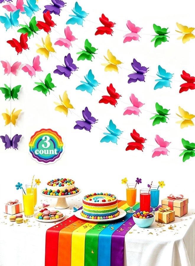 Organizer Butterfly Banner Decorative Paper Garland for Wedding Baby Shower Birthday Theme Decor 110 Inches Pack of 3 Pieces Mix Color - Image 1