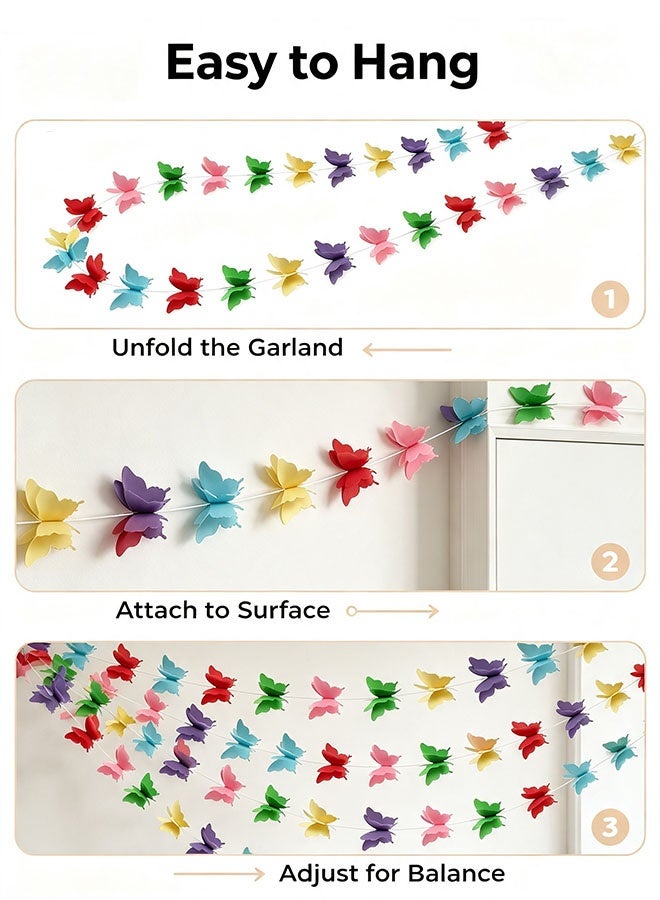 Organizer Butterfly Banner Decorative Paper Garland for Wedding Baby Shower Birthday Theme Decor 110 Inches Pack of 3 Pieces Mix Color - Image 3