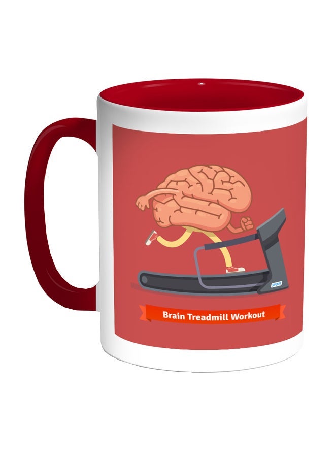RYN Brain Treadmill Workout Printed Coffee Mug Red/White/Grey 11ounce