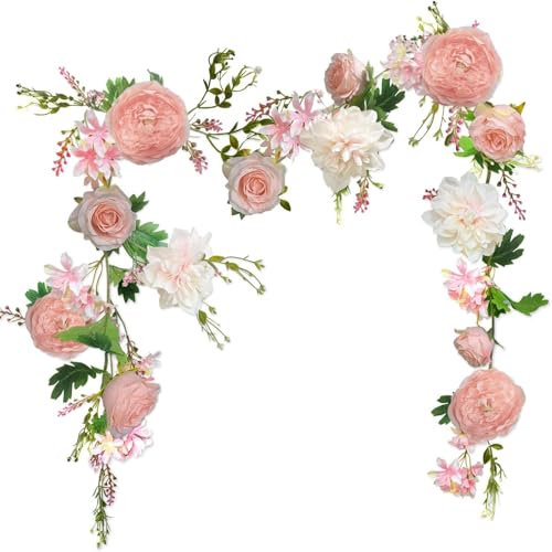 OrgMemory Rose Flower Vine, Peony Flowers, Center Flower Decoration, 6' Length, Floral Garland for Wedding Decor Home Table Runner Mantle Decoration - Image 1