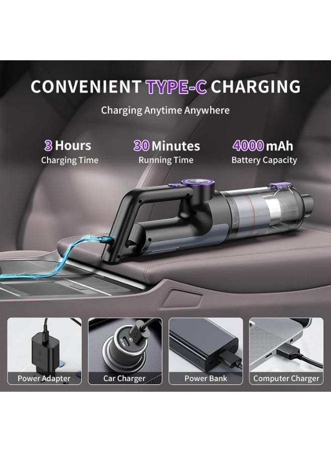 TANMASHI Car Vacuum Cleaner Wireless Brushless, 14000Pa Strong Suction Portable Vacuum for Car, Rechargeable Car Cleaner with LED Display, Air Duster & Floor Brush Attachment - Image 3