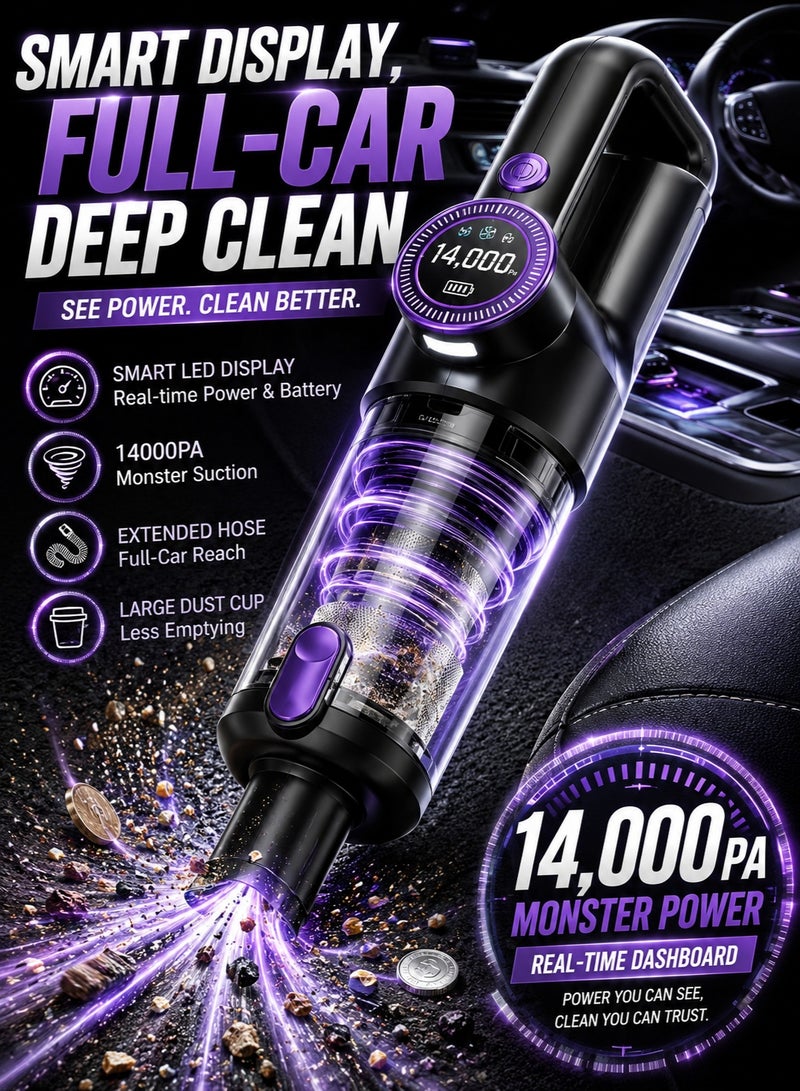 TANMASHI Car Vacuum Cleaner Wireless Brushless, 14000Pa Strong Suction Portable Vacuum for Car, Rechargeable Car Cleaner with LED Display, Air Duster & Floor Brush Attachment - Image 1