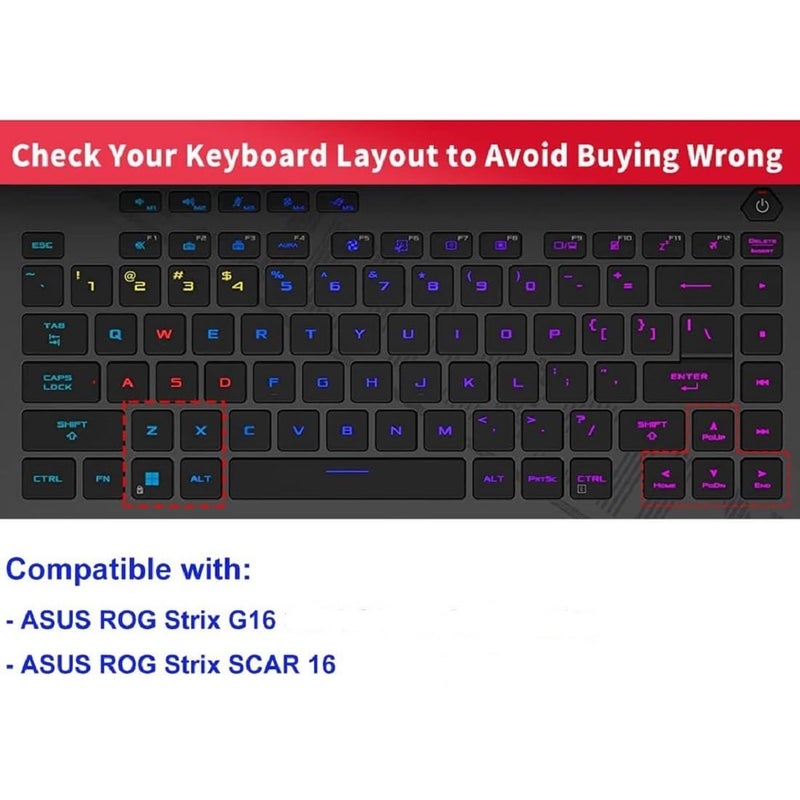 Raya غطاء لوحة مفاتيح سيليكون لأجهزة ASUS ROG Strix G16 و ASUS ROG Strix Scar 16 للألعاب 2023/2024 (شفاف) - Image 2