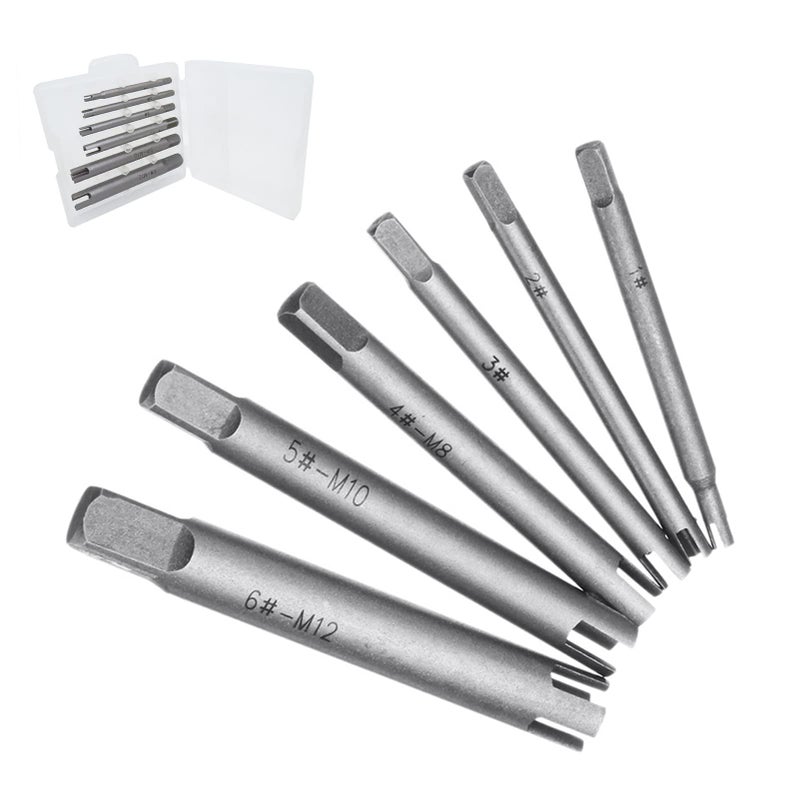 Flylin Tap Extractor, 6 Pcs 3/4 Flute Broken Head Screw Remover 3 Types Steel Stripped Tap Extractor Set - Image 1