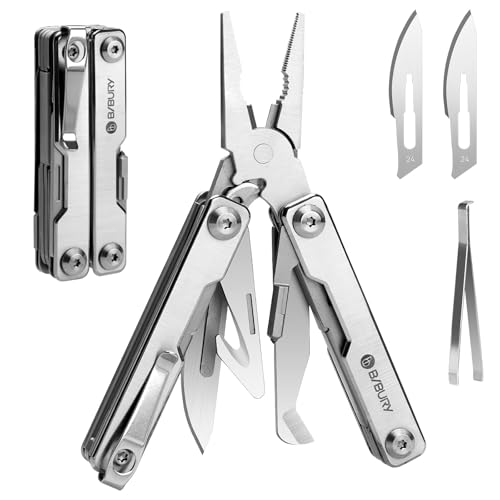 BIBURY Mini Multitool Pliers BI2051A, Mini Pocket Pliers with Window Breaker, Seat Belt Cutter, Bottle Opener for Outdoor Survival, EDC Multi Tool with Pocket Clip, Gifts for Men and Women - Image 1