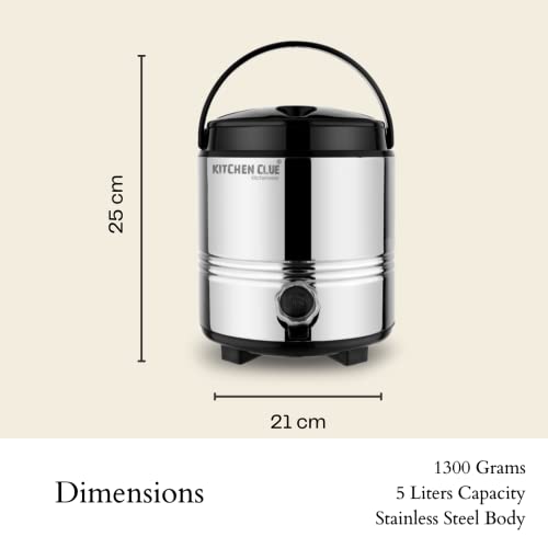 KITCHEN CLUE Stainless Steel Insulated Hot Tea Pot with Easy to Carry Handle I PUF Insulated Thermosteel Flask I 5 Liters I Ideal for Kitchen Home Office I Travelling I Picnic - Image 4
