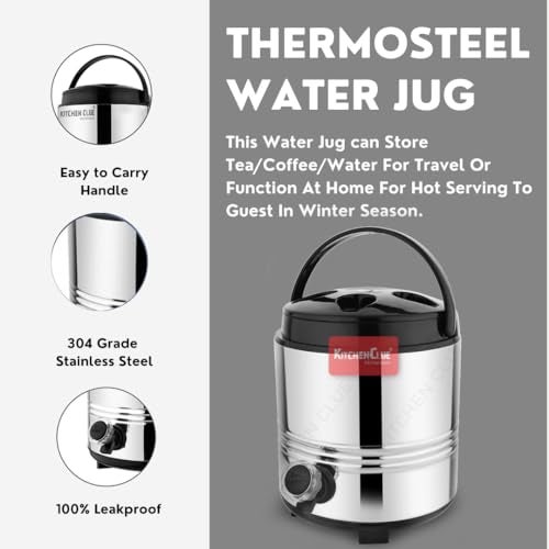 KITCHEN CLUE Stainless Steel Insulated Hot Tea Pot with Easy to Carry Handle I PUF Insulated Thermosteel Flask I 5 Liters I Ideal for Kitchen Home Office I Travelling I Picnic - Image 3