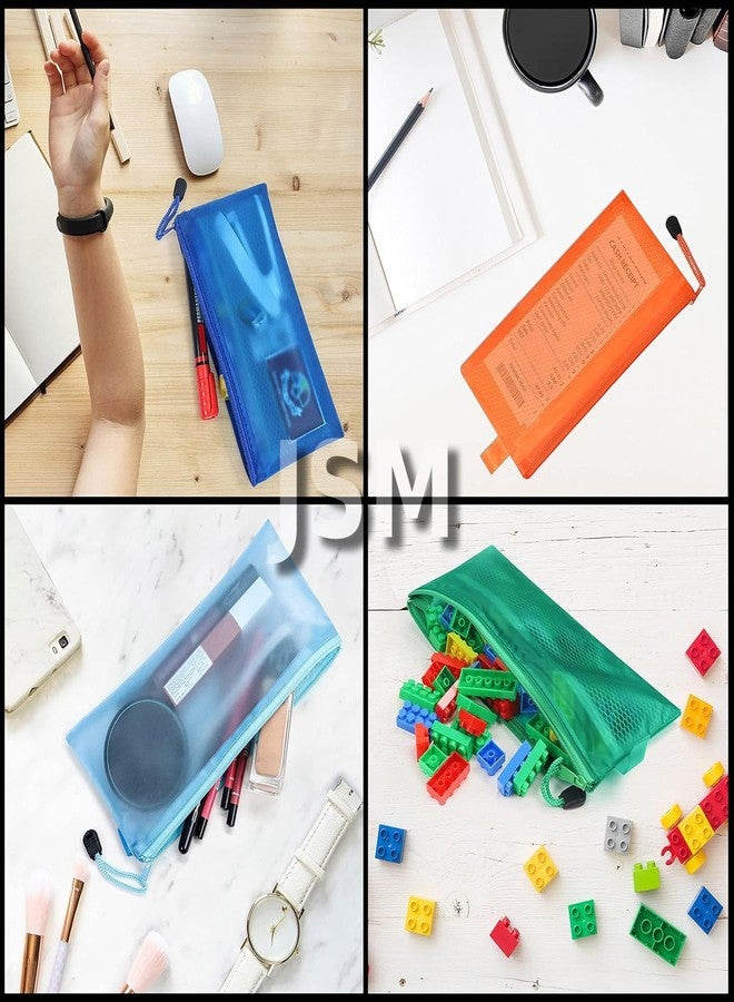 JSMSH حقائب بلاستيكية مقاومة للماء بسحاب من JSMSH للسفر والمستندات ومستحضرات التجميل | حقائب شبكية شفافة بسحاب للأدوات المكتبية (عبوة من 5 قطع، مقاس A3 وشيكات)، متعددة الألوان - Image 3