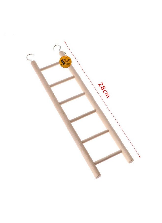 Sage Square Playful Natural Wooden Climbing Ladder Toy For Exercise & Fun || With Hooks To Hang On || For Hamsters, Sugar Glider, Dwarf, Rat, Mice, Gerbil || 6 Level / 30Cm  - Image 2
