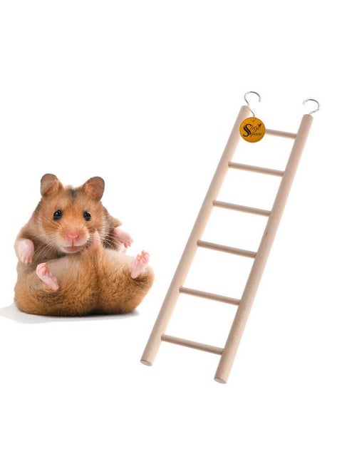 Playful Natural Wooden Climbing Ladder Toy For Exercise & Fun || With Hooks To Hang On || For Hamsters, Sugar Glider, Dwarf, Rat, Mice, Gerbil || 6 Level / 30Cm