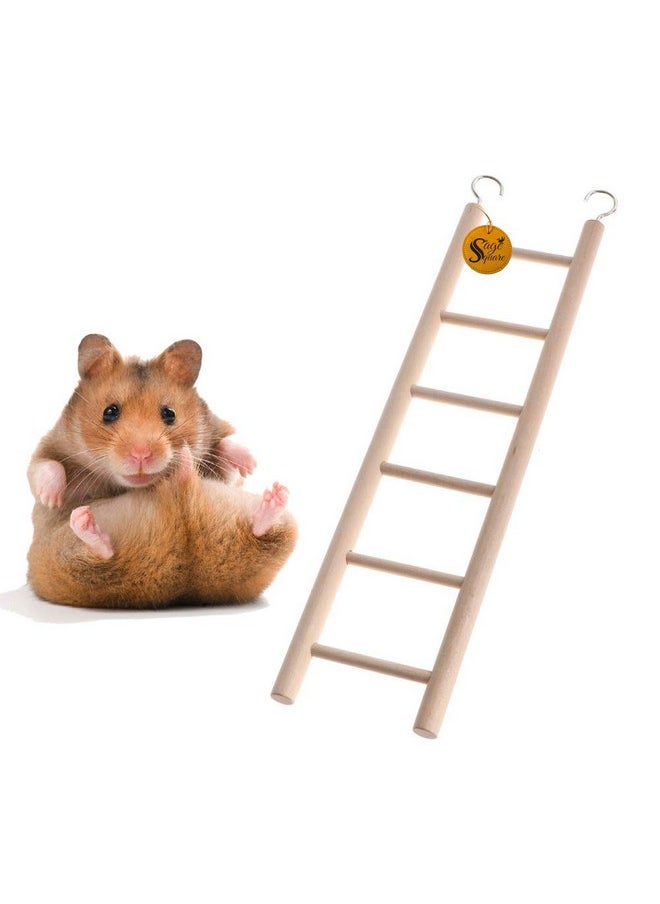 Sage Square Playful Natural Wooden Climbing Ladder Toy For Exercise & Fun || With Hooks To Hang On || For Hamsters, Sugar Glider, Dwarf, Rat, Mice, Gerbil || 6 Level / 30Cm  - Image 1