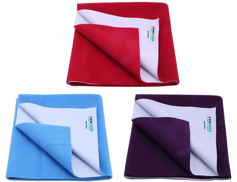 Newnik Baby Dry Sheets for Baby/Rubber Sheet for Baby/Baby mat Waterproof/Baby Bed Protector Waterproof Combo Pack (Small, Maroon-Firoza-Plum) - Image 1