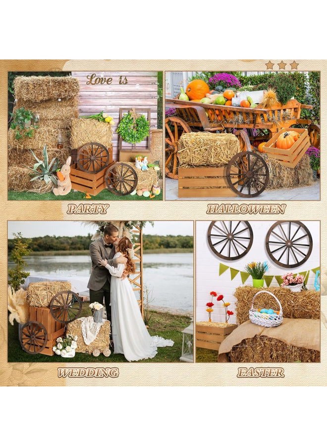 GliCraft 6 Pcs 13 x 9 x 6 Inch Decorative Straw Hay Bale Stack Decoration Set Rustic Wooden Wagon Wheel Natural Hay Bales Boxes for Christmas Nativity Photo Booth Props Birthday Farm Accessories - Image 5