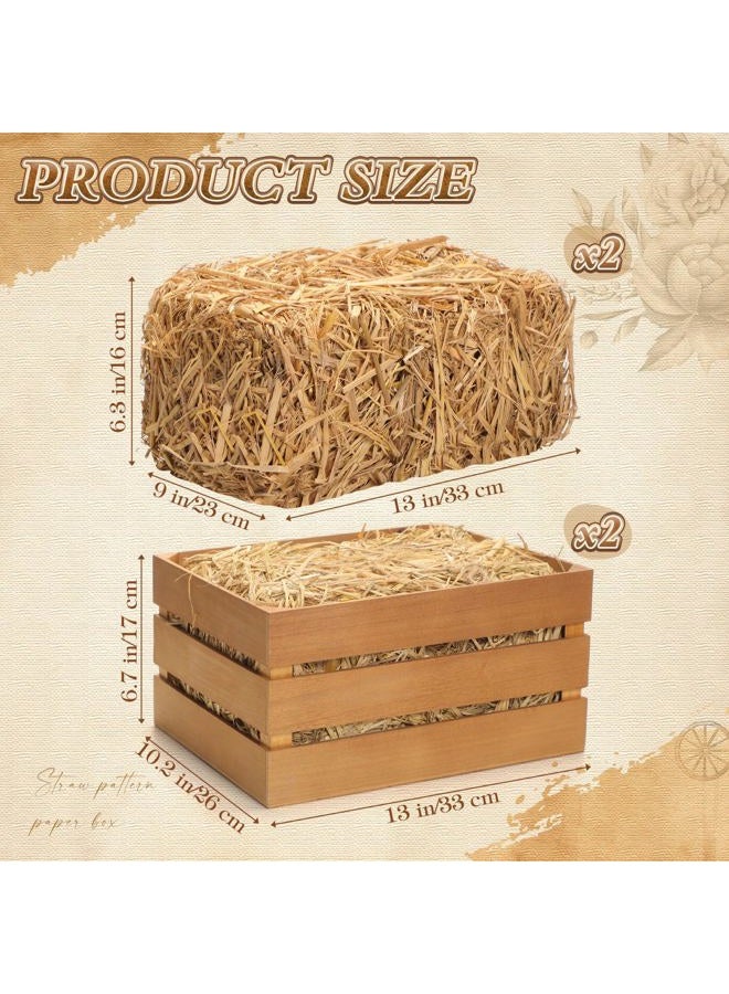 GliCraft 6 Pcs 13 x 9 x 6 Inch Decorative Straw Hay Bale Stack Decoration Set Rustic Wooden Wagon Wheel Natural Hay Bales Boxes for Christmas Nativity Photo Booth Props Birthday Farm Accessories - Image 3