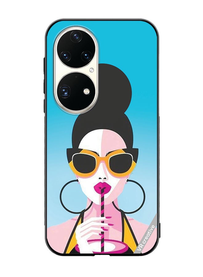 VR CREATIVE Protective Case Cover For Huawei P50 Pro Girl Having Drink Design Multicolour - Image 1