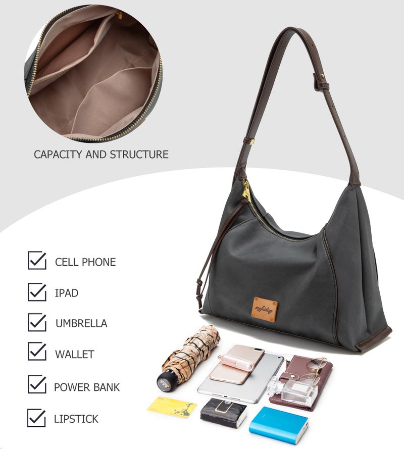 My Friday myfriday Casual Leather Hobo Bag for Women Lightweight Crossbody Tote Handbag with Distressed Finish ï»¿ (Black) - Image 5