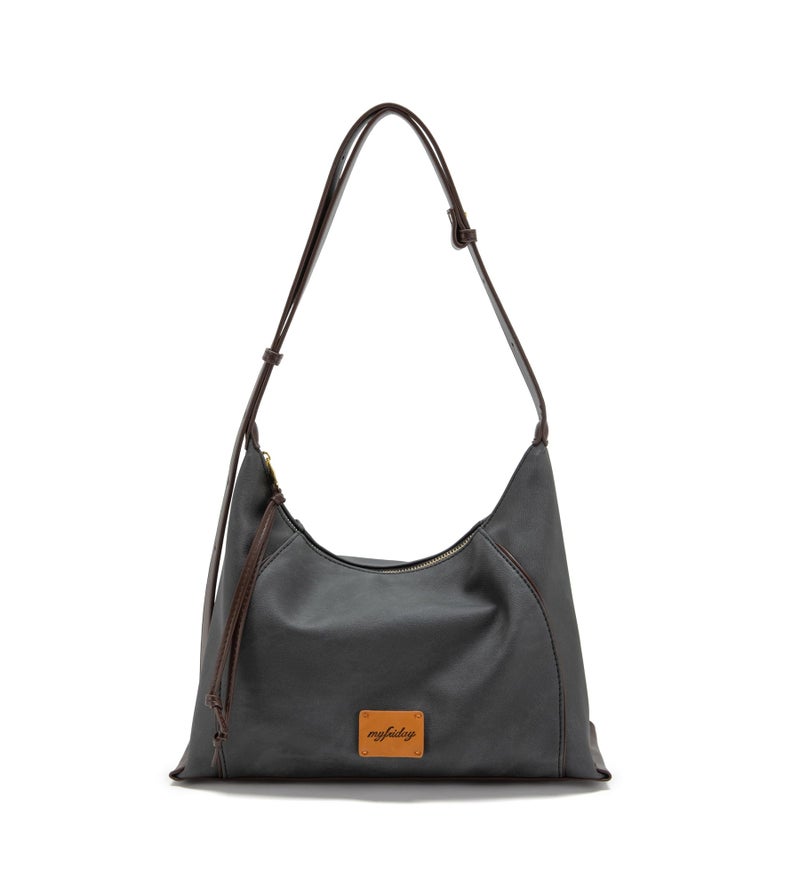 My Friday myfriday Casual Leather Hobo Bag for Women Lightweight Crossbody Tote Handbag with Distressed Finish ï»¿ (Black) - Image 1