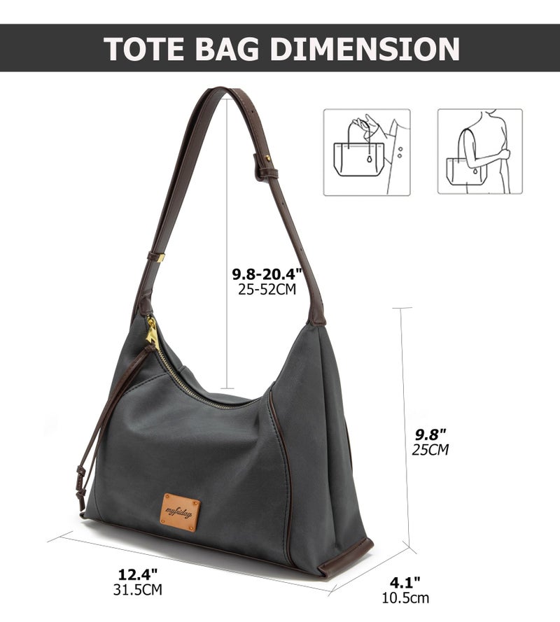 My Friday myfriday Casual Leather Hobo Bag for Women Lightweight Crossbody Tote Handbag with Distressed Finish ï»¿ (Black) - Image 3